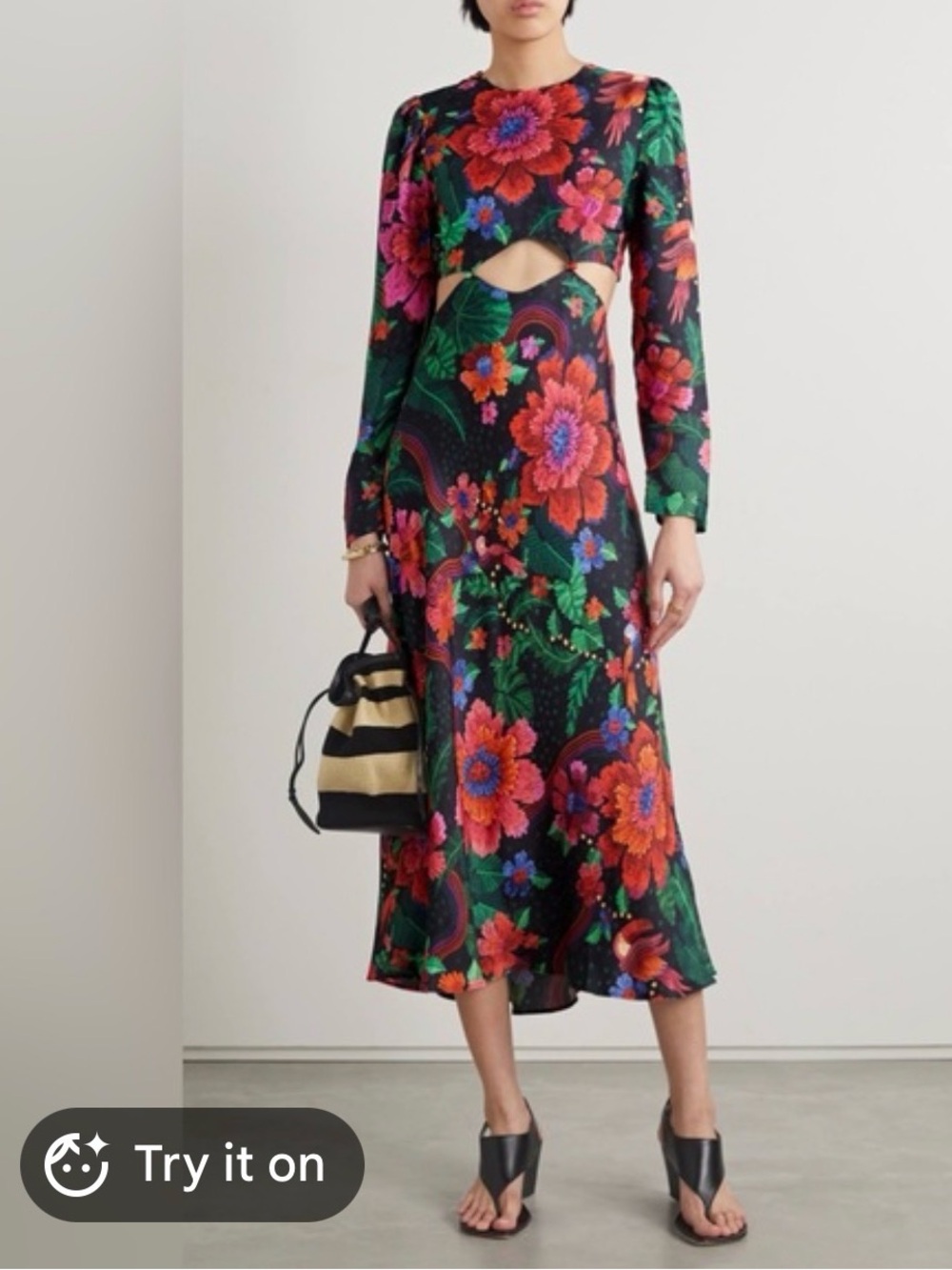 Women's FARM Rio Black Multicolor Floral Cutout Maxi Dress XL - Picture 2 of 7